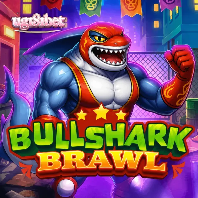 Tampilan visual slot Bullshark Brawl dengan tema gulat hiu yang energik